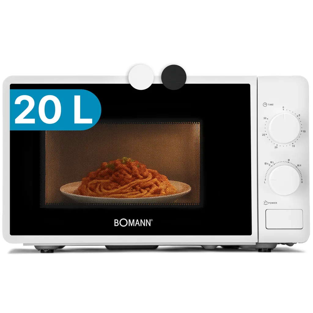 Bomann® Microwave | 700 Watts | 6 Power Levels | 20 Liter Capacity | 360° Turntable | Timer with End Signal | Microwave | MW 6014 White