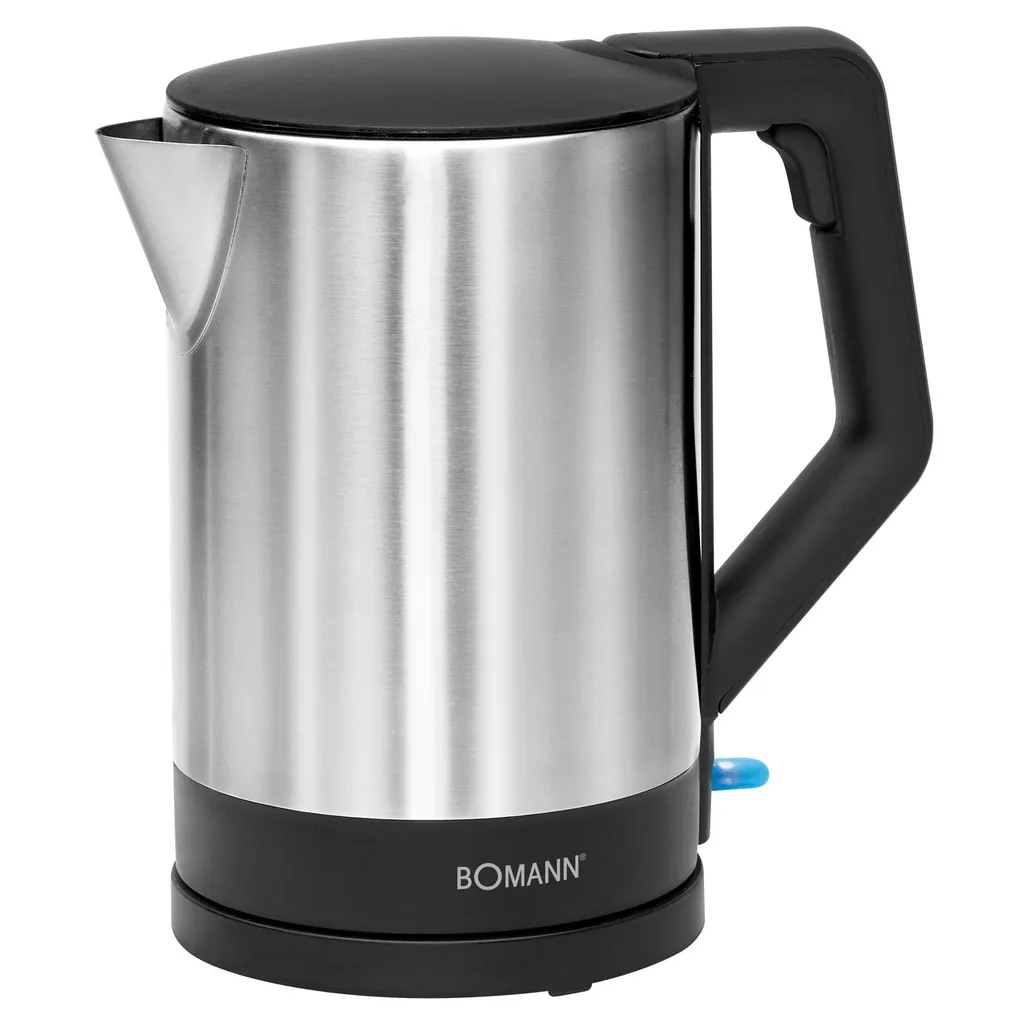 Bomann Stainless Steel Kettle | 1.5 Liters | BPA-Free | One-Hand Operation | Stainless Steel Housing | Kettle with Cord Storage | WKS 3002 CB Black