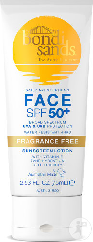 Bondi Sands Sunscreen Lotion Face SPF50+ Fragrance Free Tube 75ml