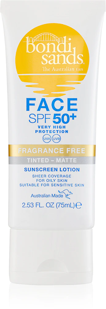 Bondi Sands SPF 50+ Face Fragrance Free protective facial tint cream for a matte look