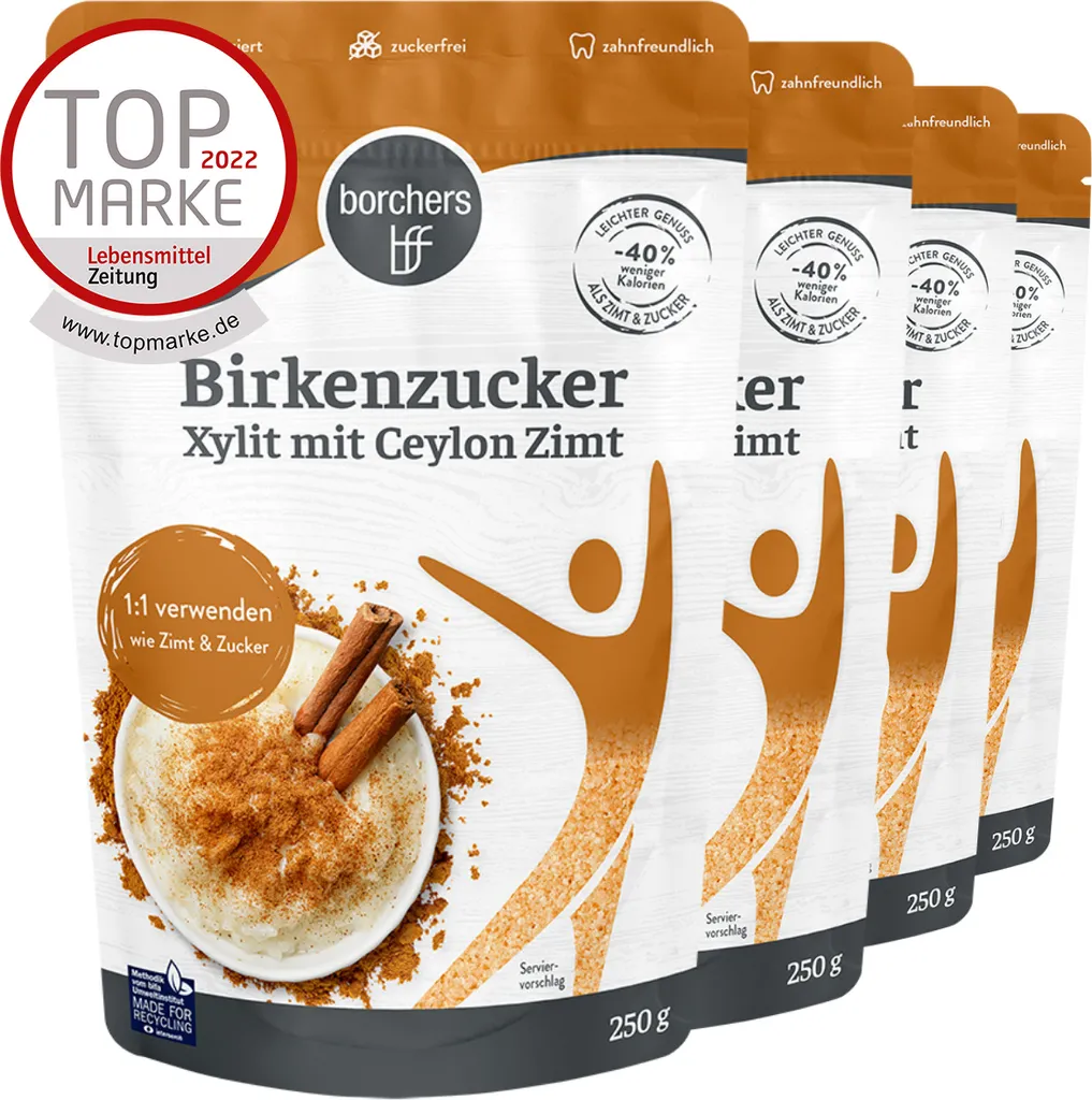 BORCHERS 100% Xylitol Birch Sugar with Ceylon Cinnamon (4x250g)