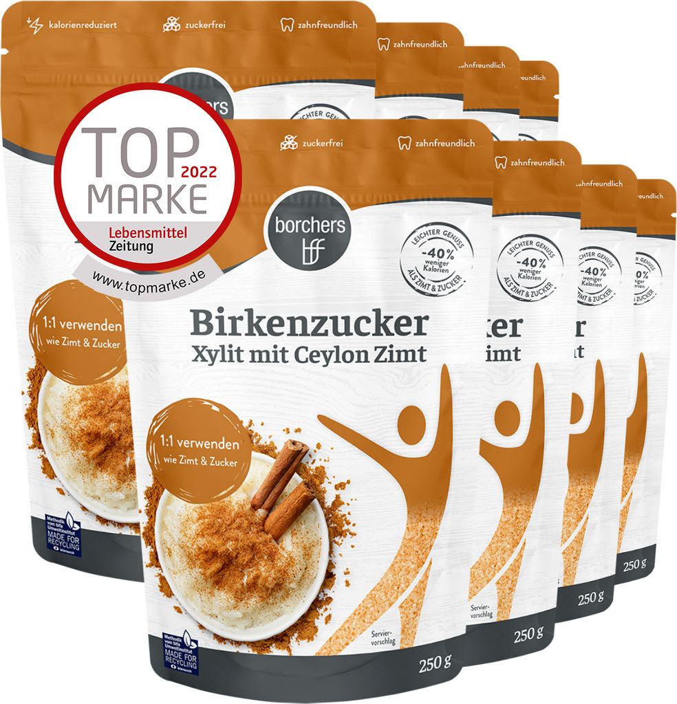 BORCHERS 100% Xylitol Birch Sugar with Ceylon Cinnamon (8x250g)