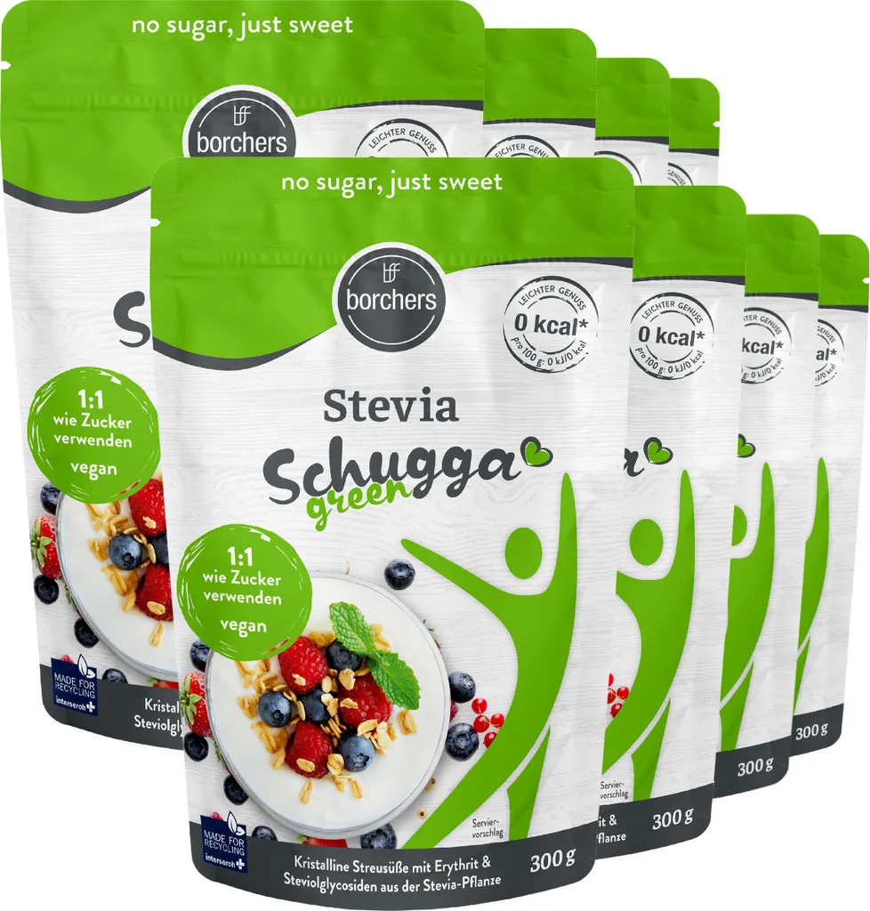 BORCHERS Schugga green, Crystalline Sprinkled Sweetener, Stevia-Erythritol Blend (8x300g)