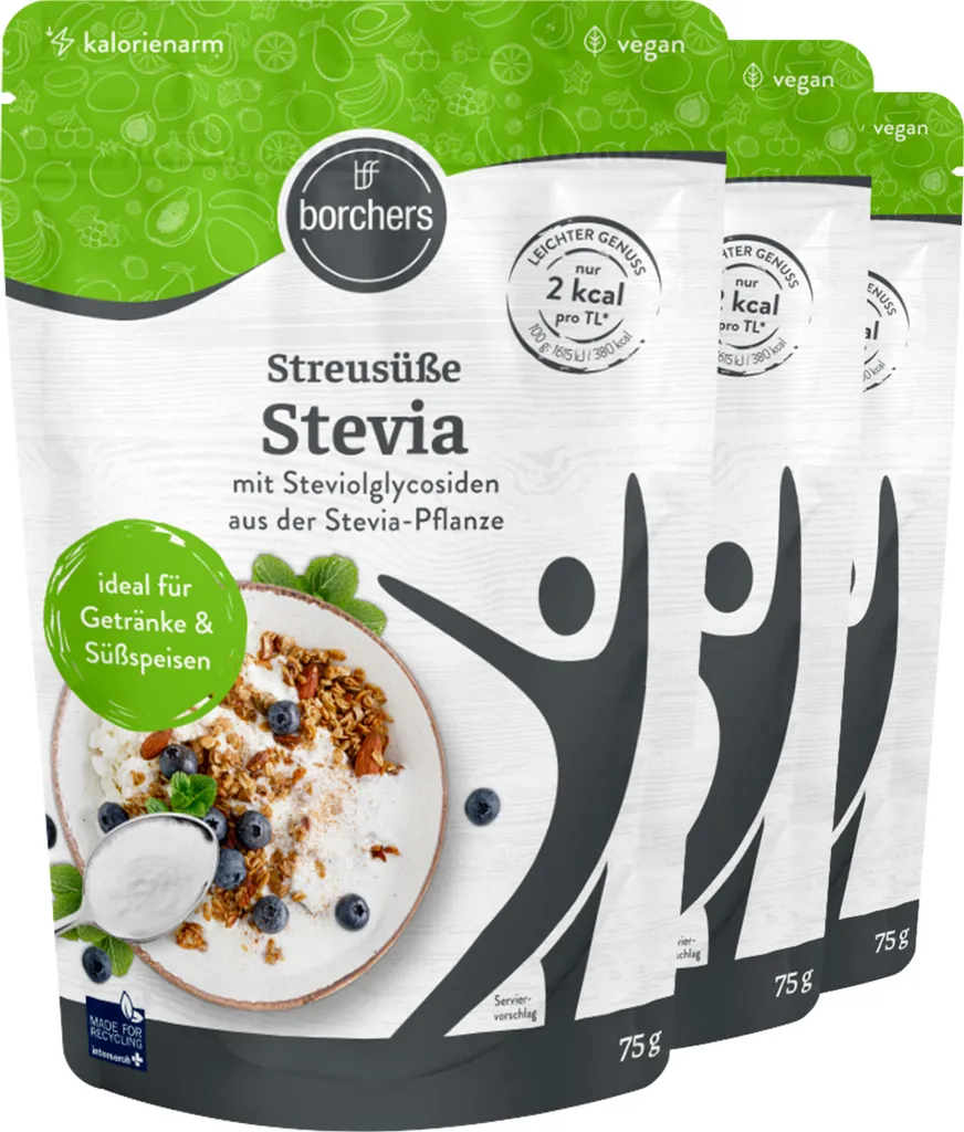 BORCHERS Stevia Sprinkle Sweetener (3x75g)