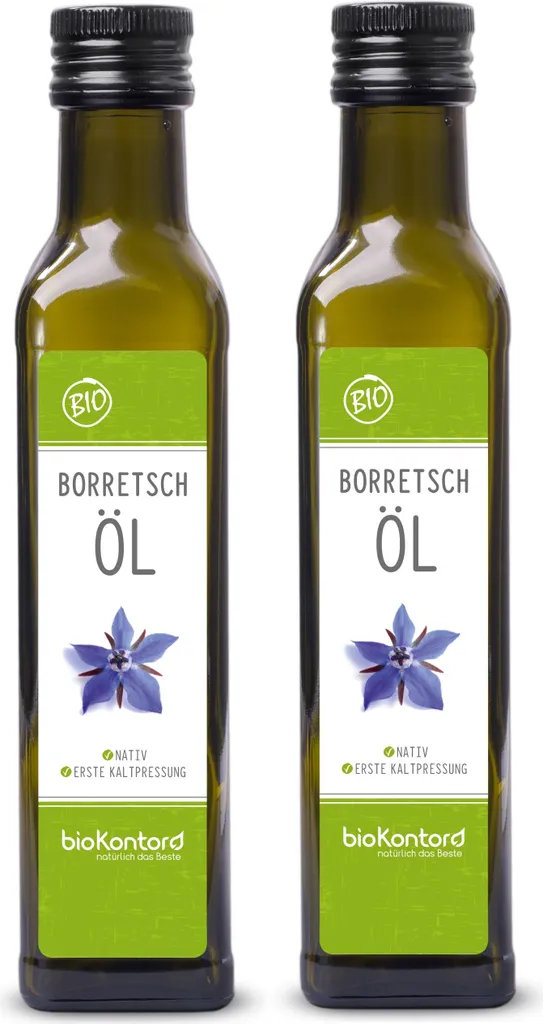 Borage oil cold-pressed 2x 250 ml (500 ml) | native - 100% pure | raw food quality from bioKontor