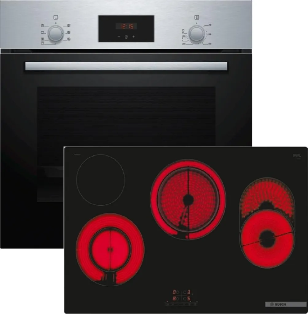 Bosch HBD231FR82 Built-in Oven Set, HBF133BR0 + PKH811BB1D, Built-in Oven, Electric Hob