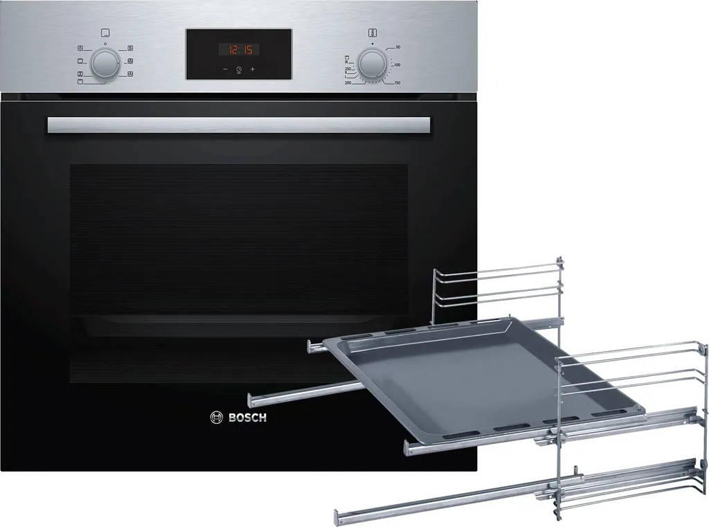 Bosch HBF133BR0ZA1 Oven Set HBF133BR0 Stainless Steel + 2-level Telescopic Rails + 1 Additional Baking Tray