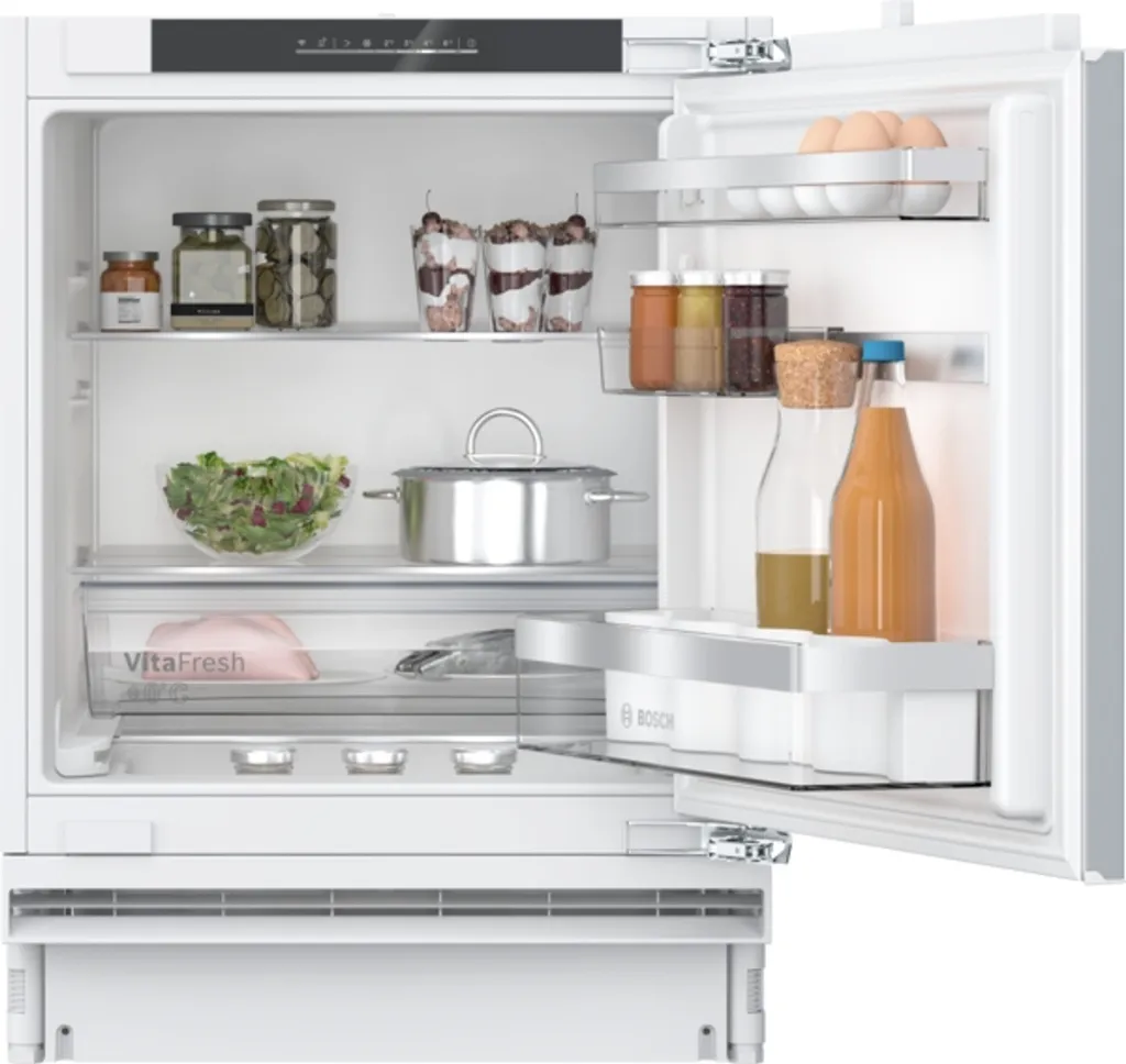 Bosch KUR21ADE0, Series 6, under-counter refrigerator, 82 x 59.8 cm, flat hinge with soft-close mechanism