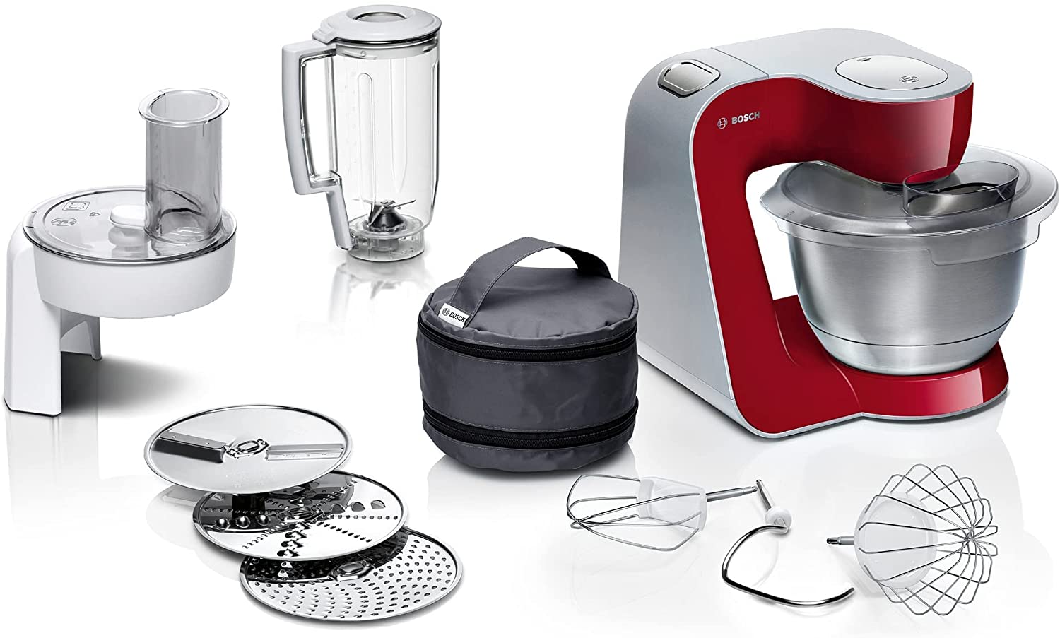 Bosch mum Bosch MUM58720 MUM5 CreationLine Food Processor, Versatile, Large Stainless Steel Bowl (3.9 L), Continuous Shredder, 3 Discs, Mixer, 1000 W, Red/Silver