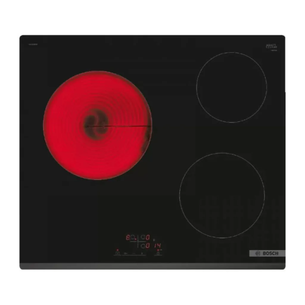 Bosch PKM631BB2E, built-in hob, Vitroceramic, 3 cooking zones, TouchSelect, ReStart, timer, 60 cm, black