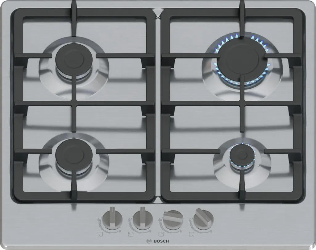 Bosch Series 4 PGP6B5K90 Cooktop Stainless Steel Integrated 58 cm Gas Cooktop 4 Zone(s)