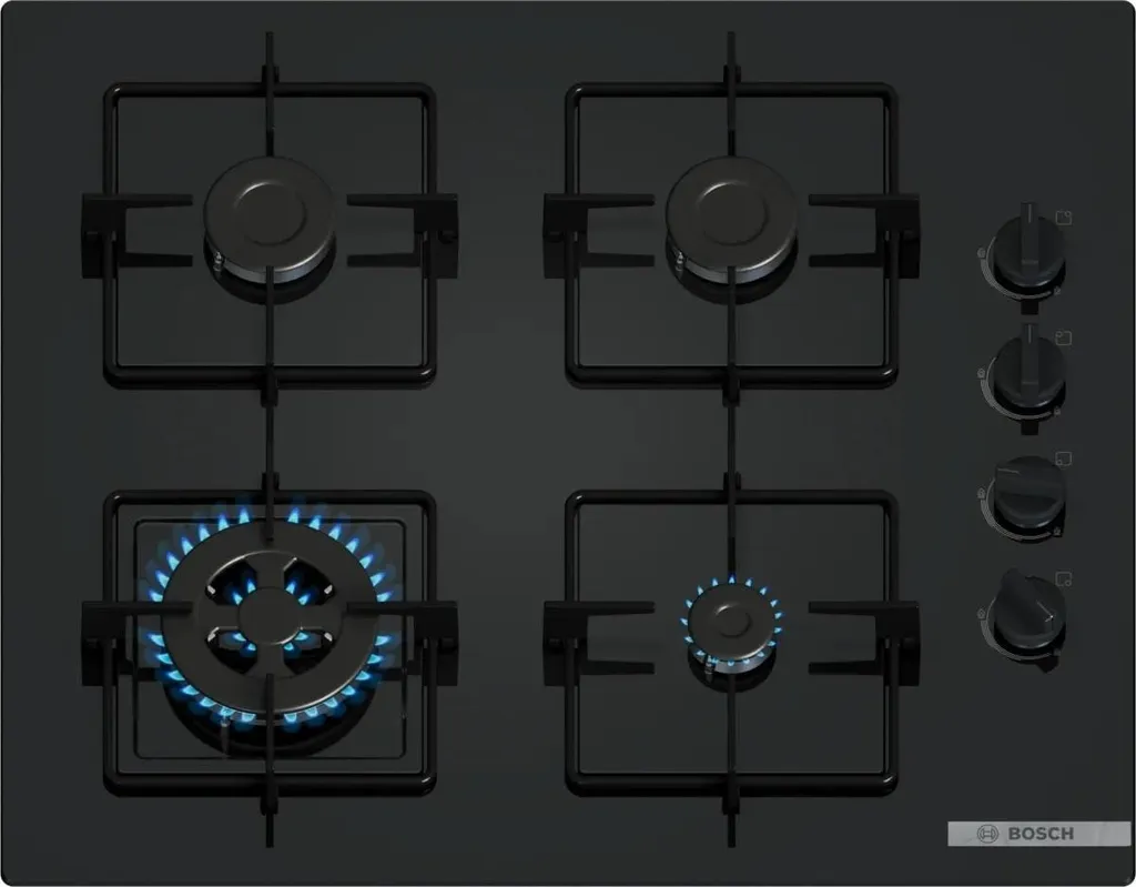 Bosch Series 2, Gas hob, 60 cm, Tempered glass, Black