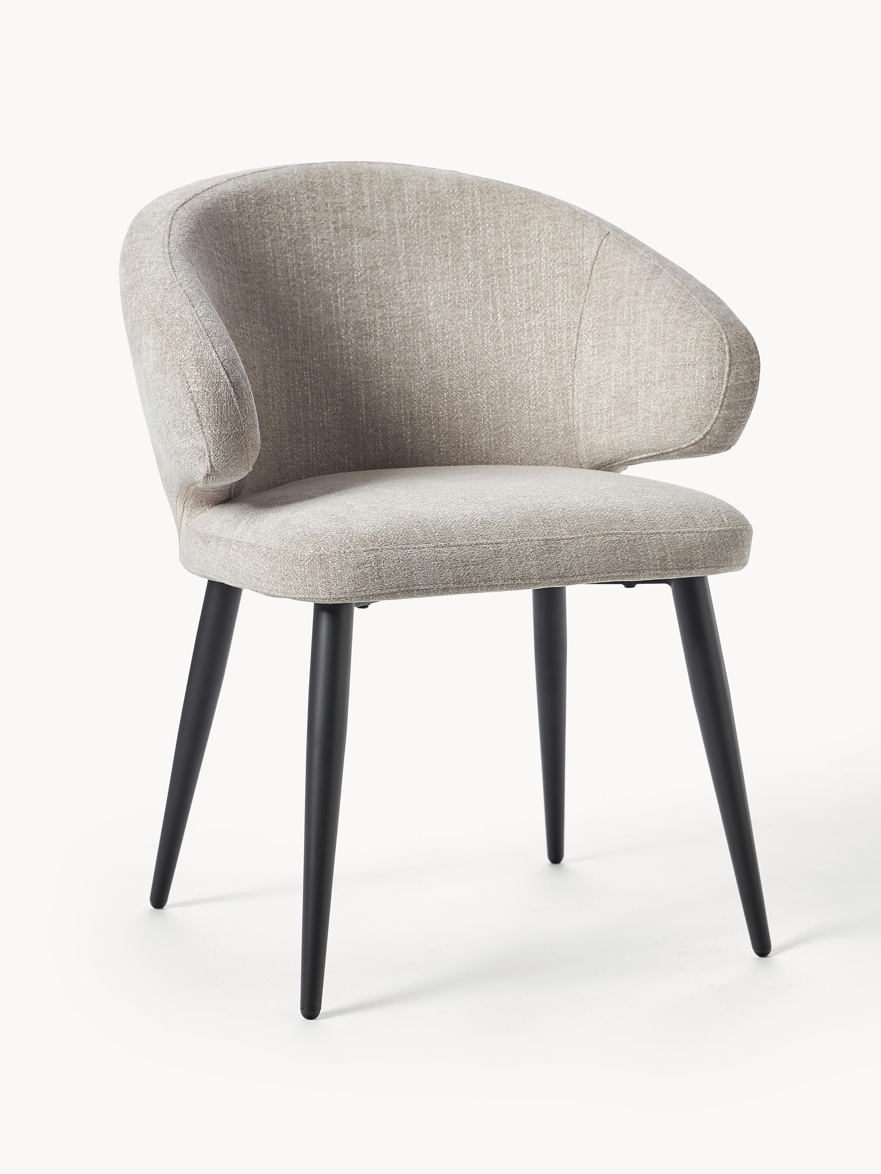 Westwing Collection Bouclé armchair Celia, Bouclé Greige, matte black