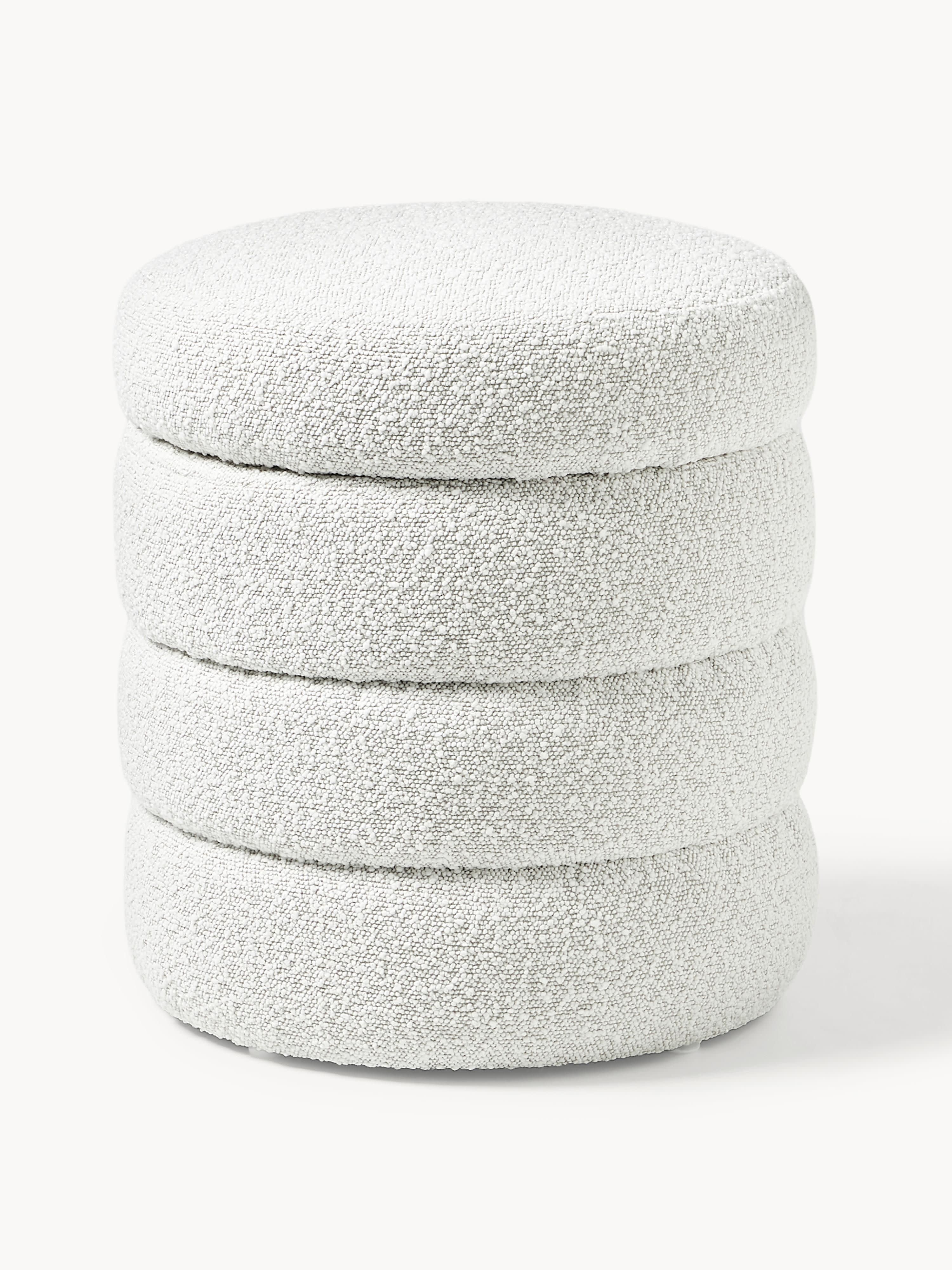 Westwing Collection Alto bouclé upholstered stool with storage space, Bouclé Off White