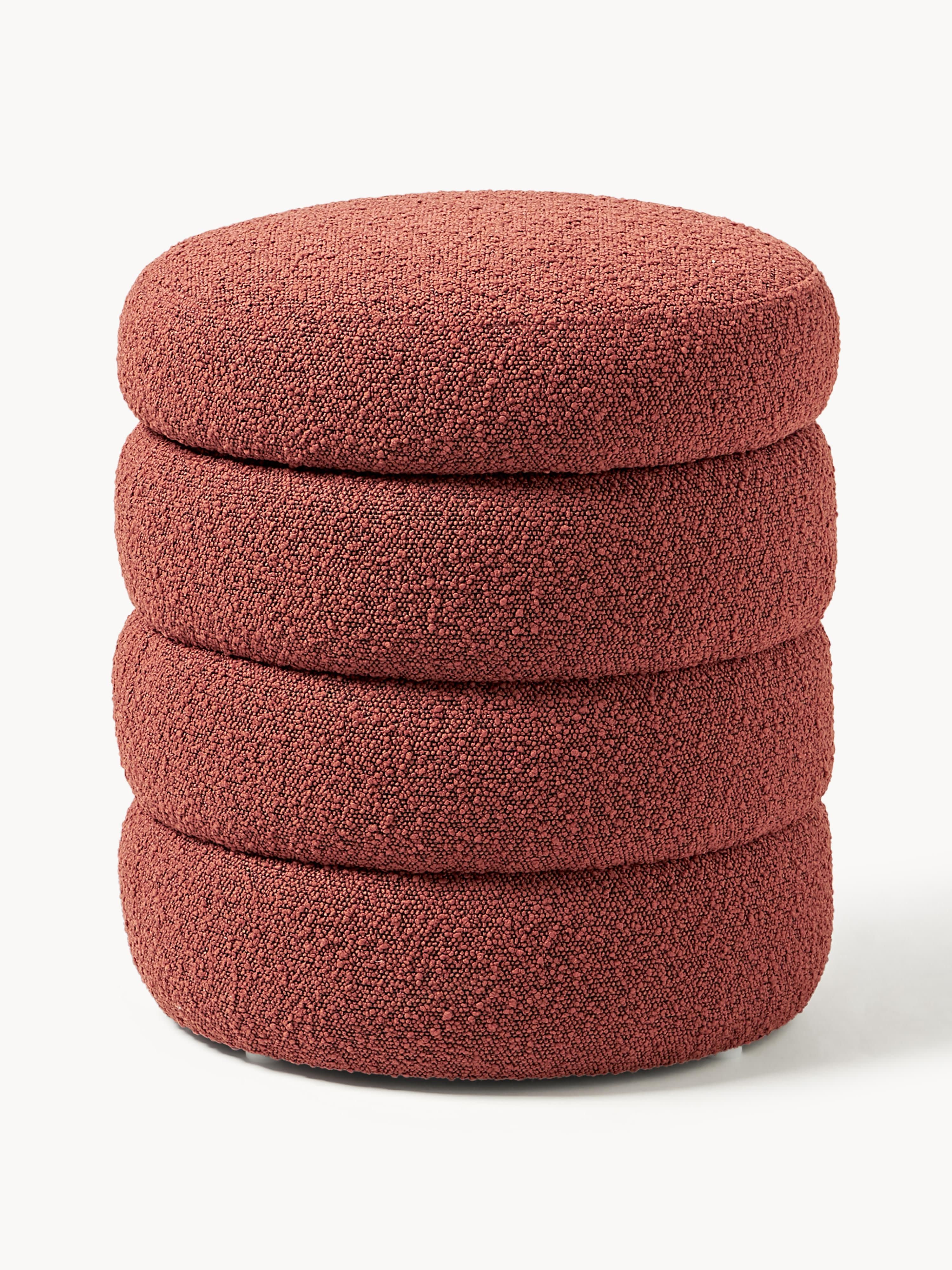 Westwing Collection Alto bouclé upholstered stool with storage space, Bouclé Rust Red