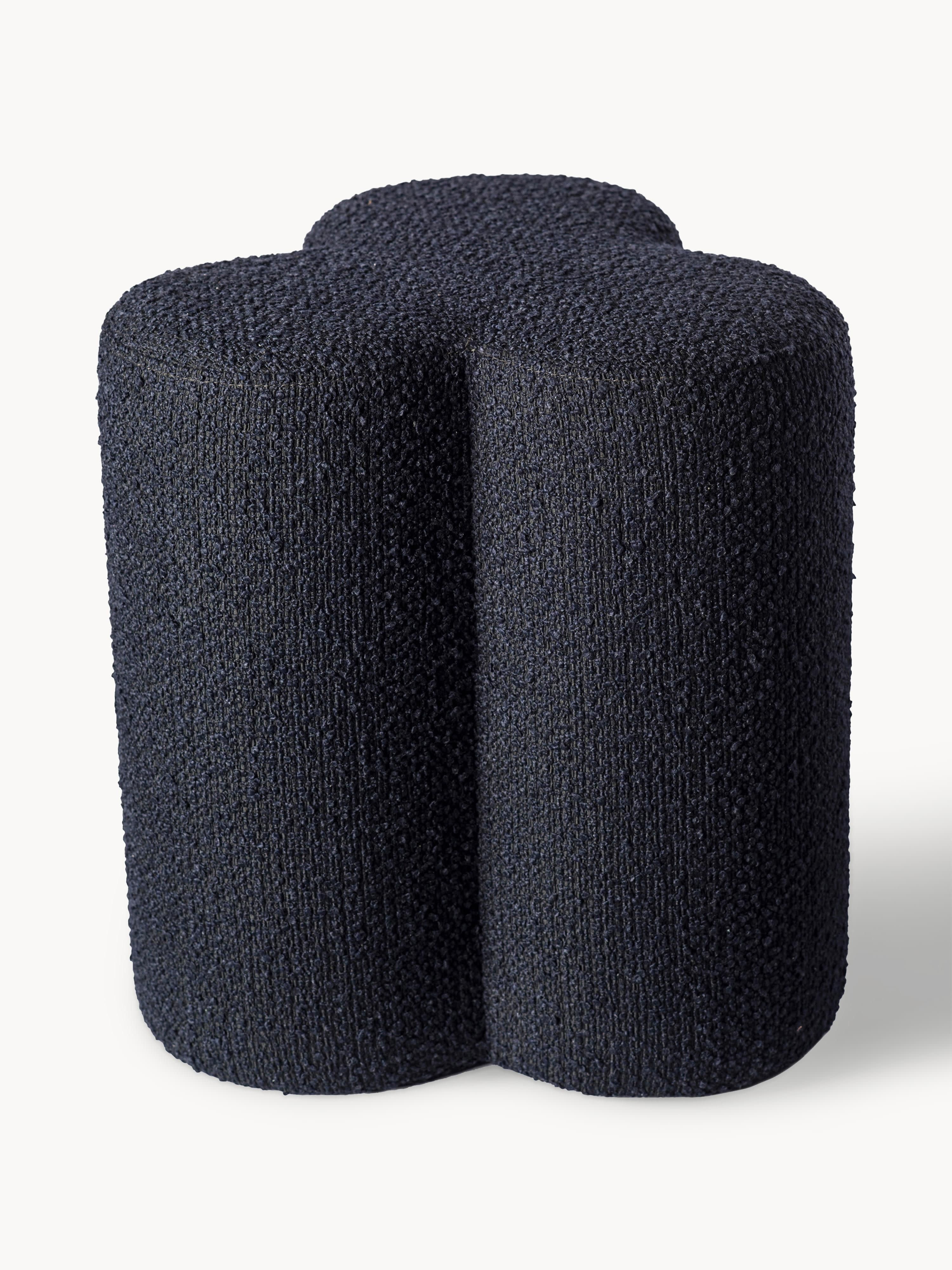 POLSPOTTEN Clover bouclé upholstered stool, Bouclé Dark Blue