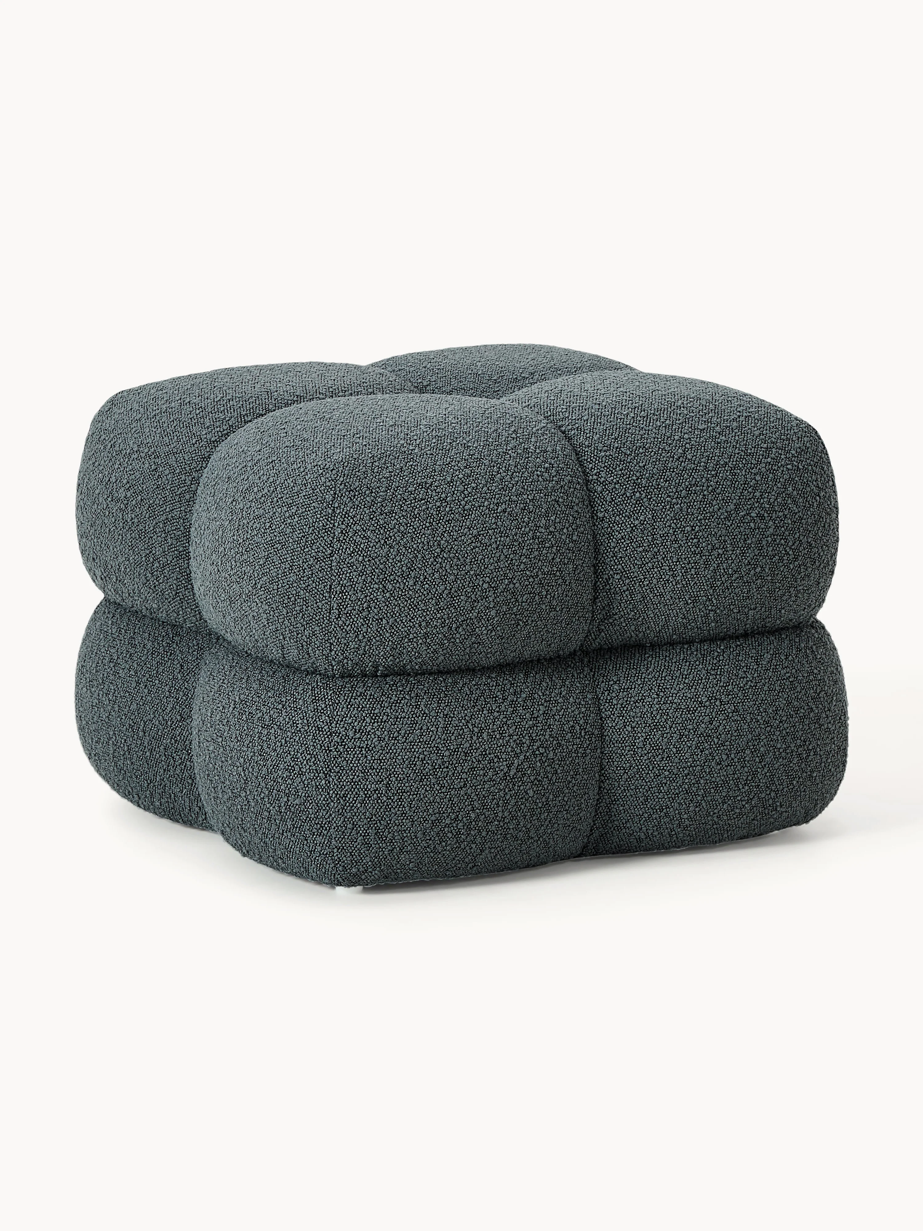 Westwing Collection Ellie bouclé upholstered stool, Bouclé Grey-blue