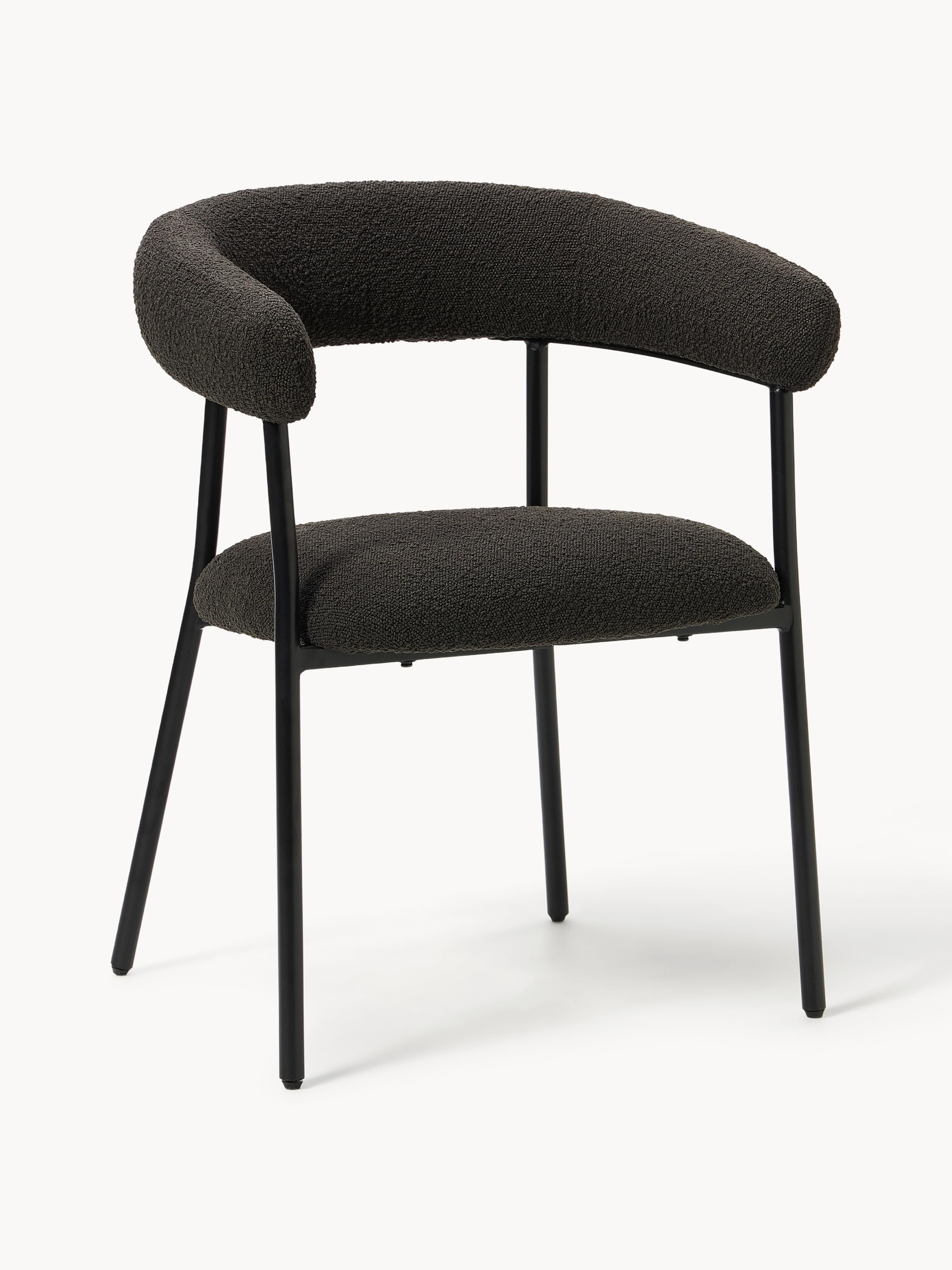 Westwing Collection Thiago bouclé upholstered chairs, set of 2 - Bouclé Black, Matte Black