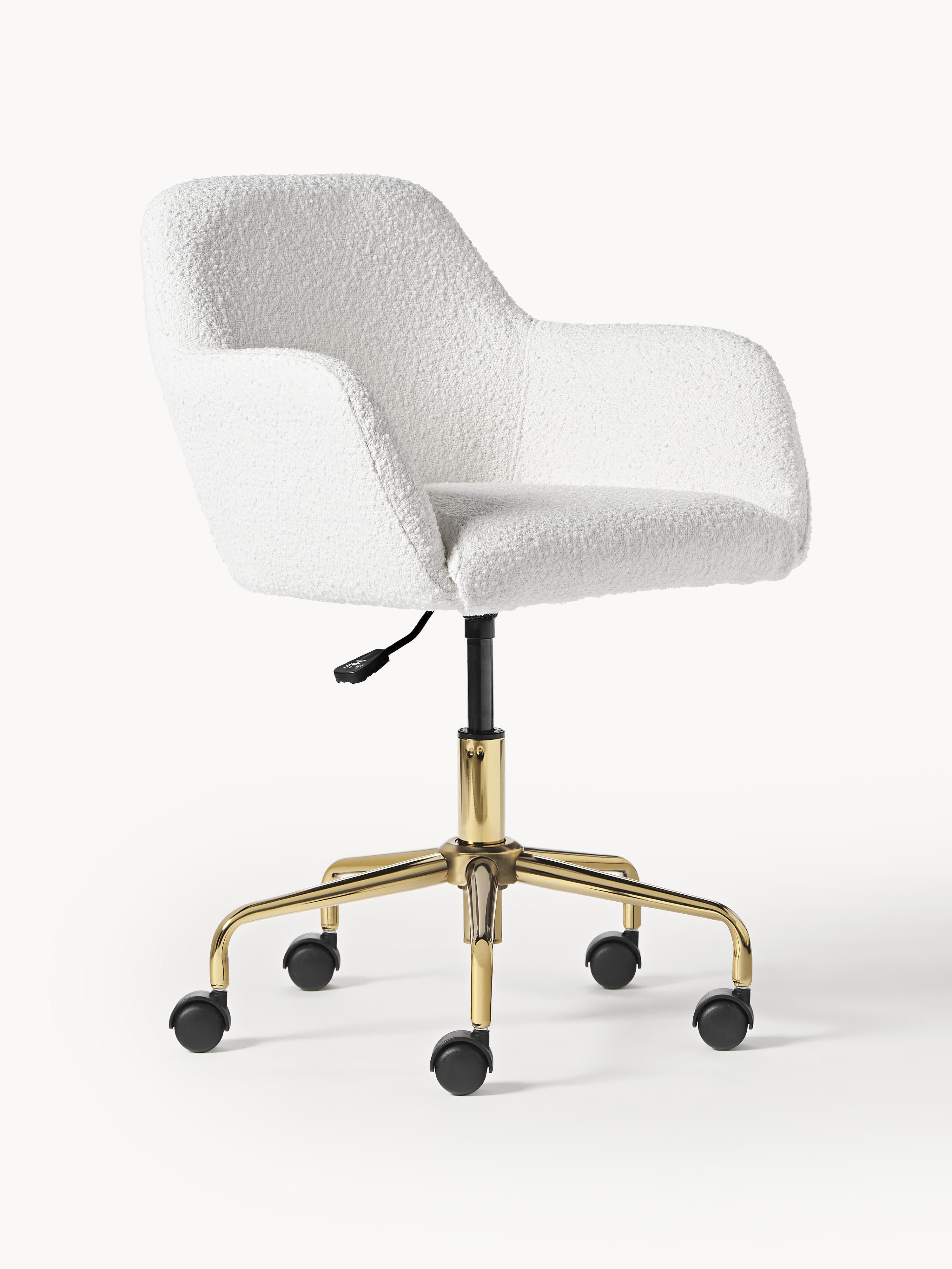 Westwing Collection Bouclé desk chair Lucie - Bouclé White, Gold