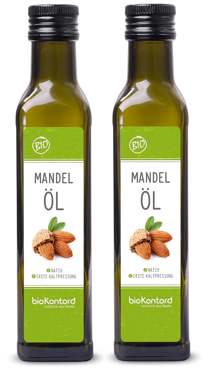 Organic Almond Oil 500 ml (2 x 250 ml) I Native and Cold Pressed I 100% Natural I Raw Food Quality bioKontor