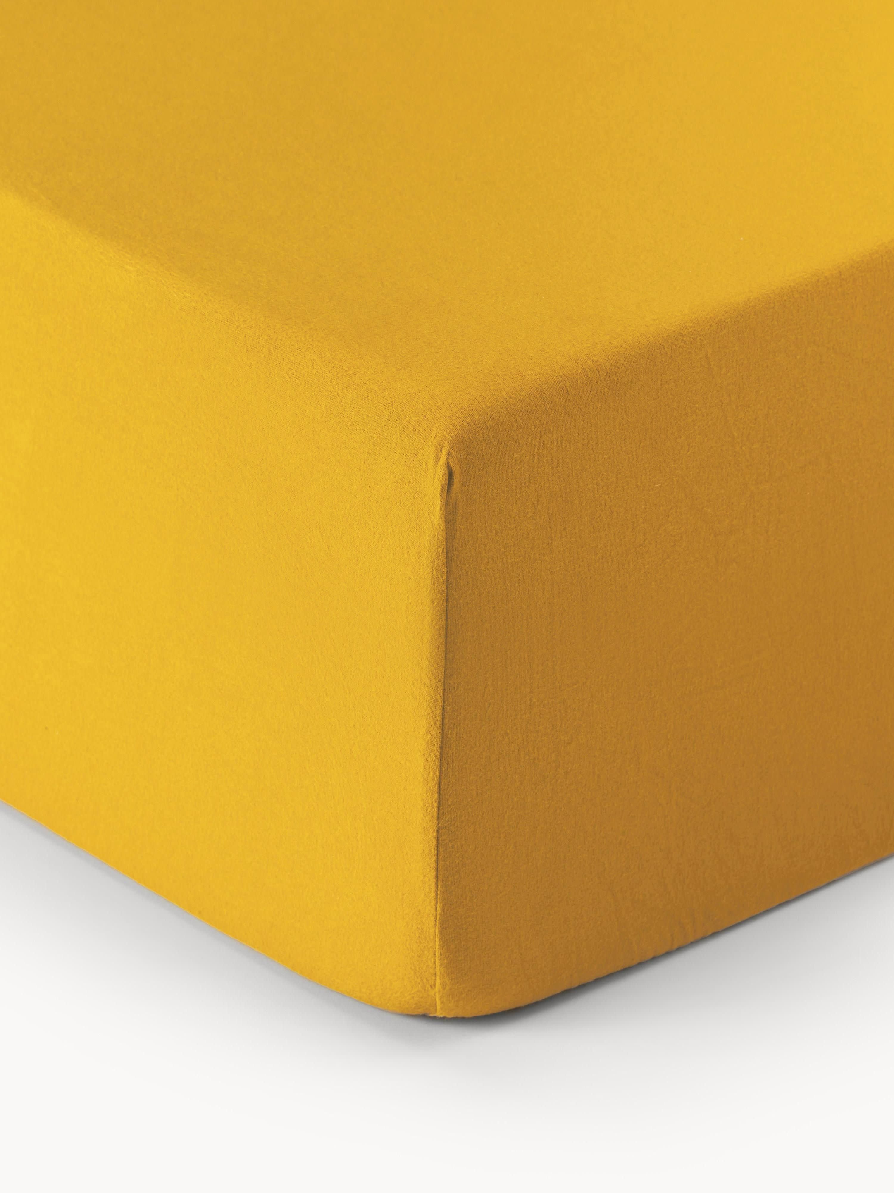 Westwing Collection Biba box spring fitted sheet, flannel, Mustard yellow