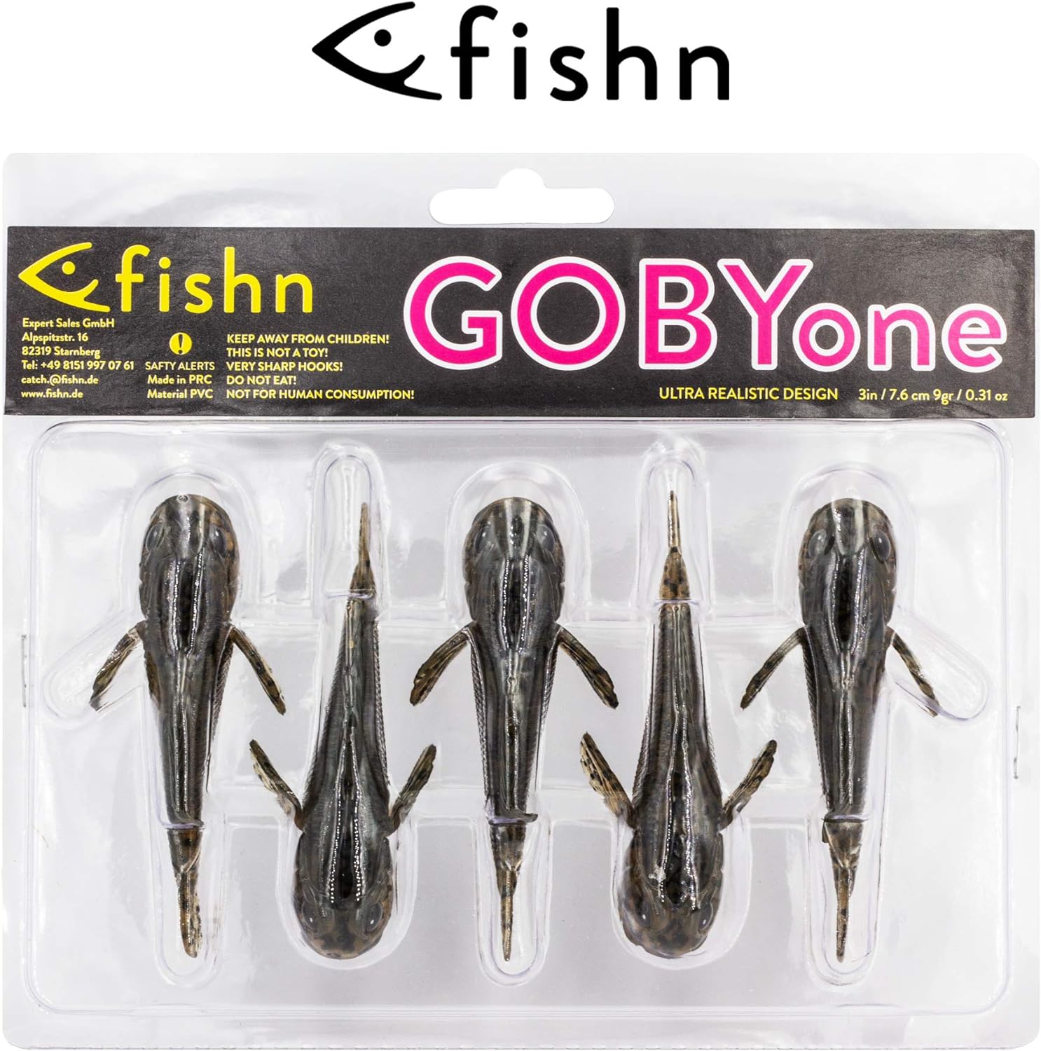 Fishn Gobyone Ultra Realistic Rubber Gudgeon For Bass Fishing, Set Of 5, 7.