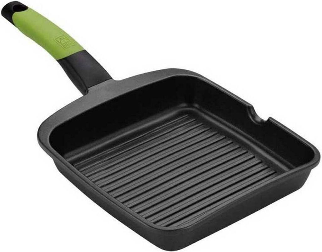 BRA Prior A121457, Square, Grill Pan, Black, Green, Teflon Classic, Cast Aluminum, 5.5 mm