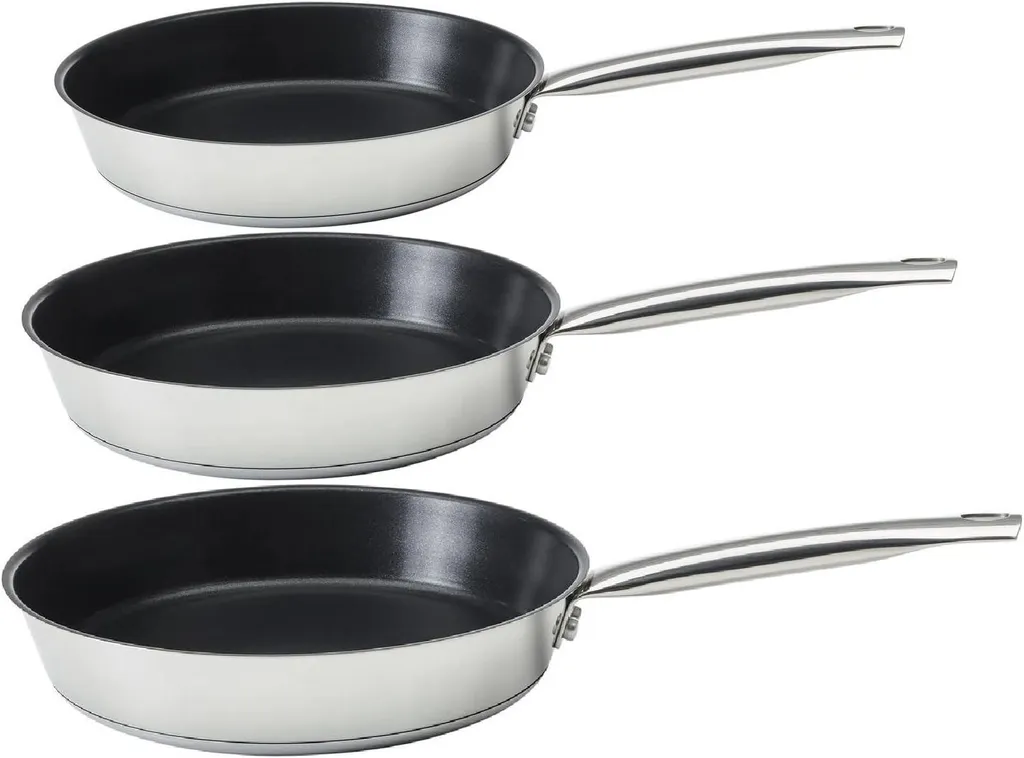 Brabantia Santiago 3-piece induction frying pan set, stainless steel non-stick pans 28 cm + 24 cm + 20 cm, oven-safe, dishwasher-safe, frying pan set
