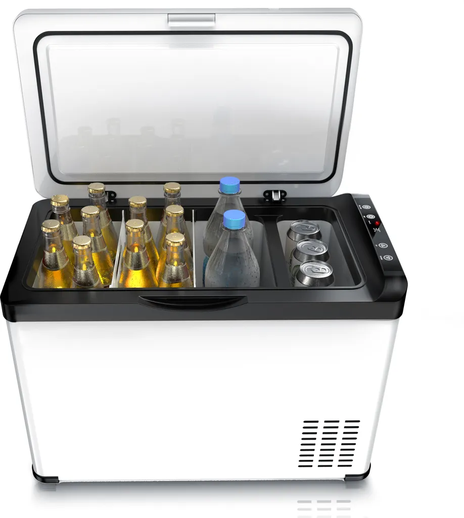 Brandson electric compressor cool box - cooling down to -22°C - with ECO mode - 30 liters - 230 V mains voltage and 12/24 V vehicle electrical system - vegetable compartment - suitable for cars, campers, trucks, and boats