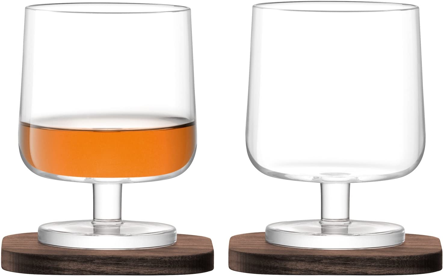 LSA \'Brandy Glass 250ml – City Bar – Clear with Walnut Base 2 Cognac Glasses and 2 Coaster Set (CG09)