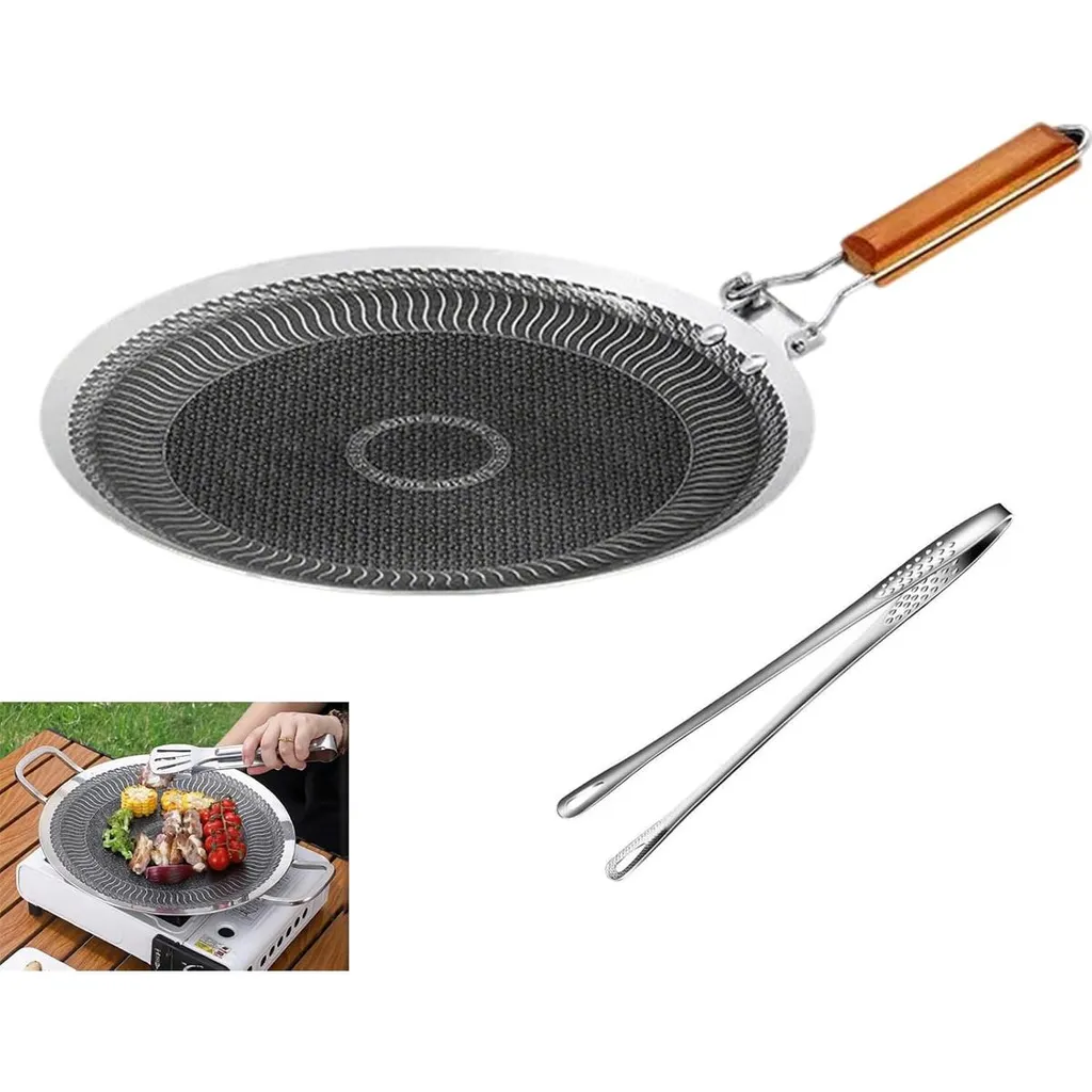 Slyrun Frying pan, 38cm flat pan, for indoor and outdoor use, non-stick crepe pan with honeycomb coating, 2-layer structure, induction and oven suitable