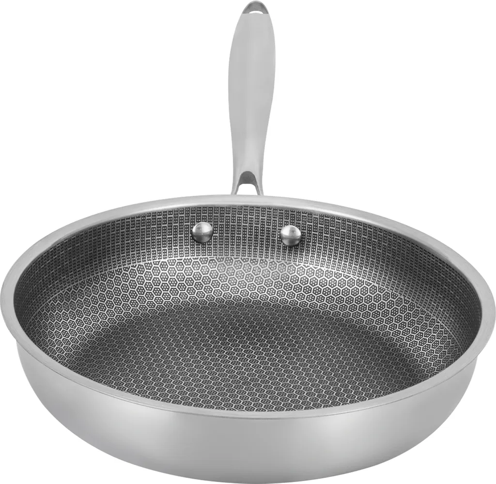 GreatDEshop2021 Stainless steel frying pan with honeycomb structure, Ø28cm, induction compatible, round, scratch-resistant