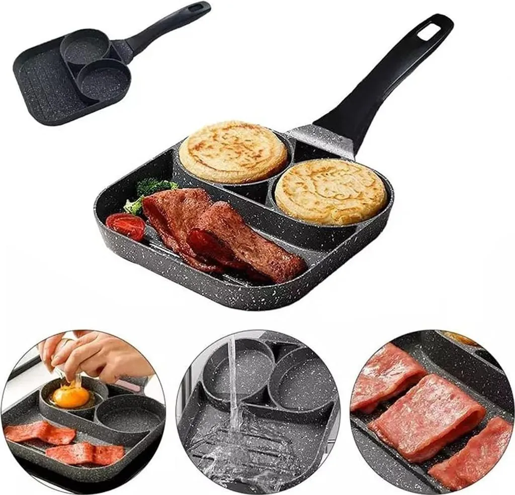 Markenlos Frying pan with 2 holes - non-stick coating - suitable for eggs and bacon - 1 piece - aluminum
