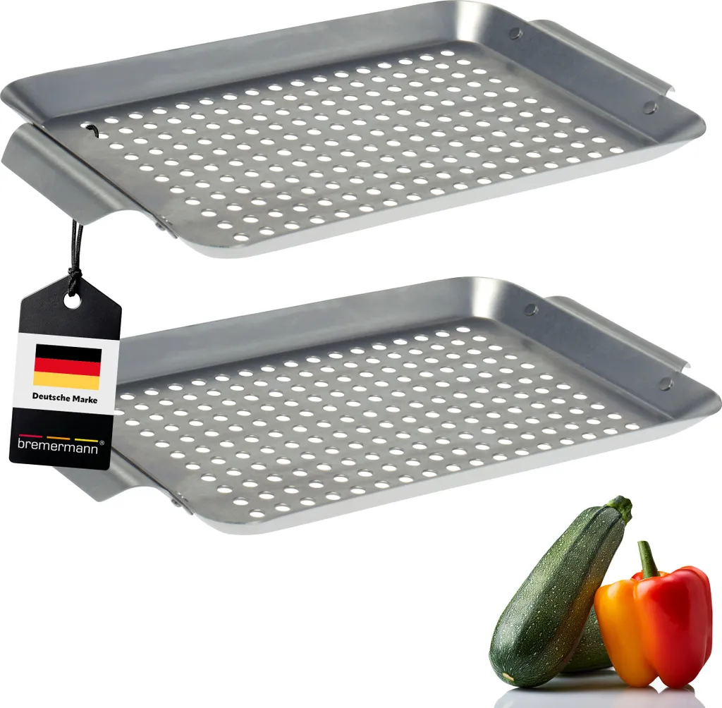 bremermann stainless steel grill plate, set of 2 (32 x 1.5 x 18.5 cm), grill basket