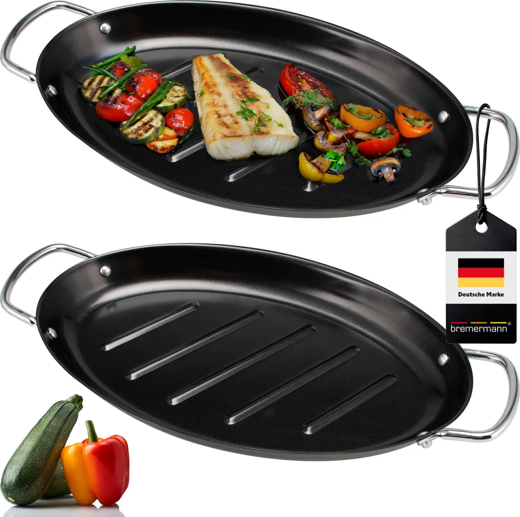 bremermann Fish Grill Pan 2-Piece Set, Oval, Non-Stick, 39.5 x 20.5 cm