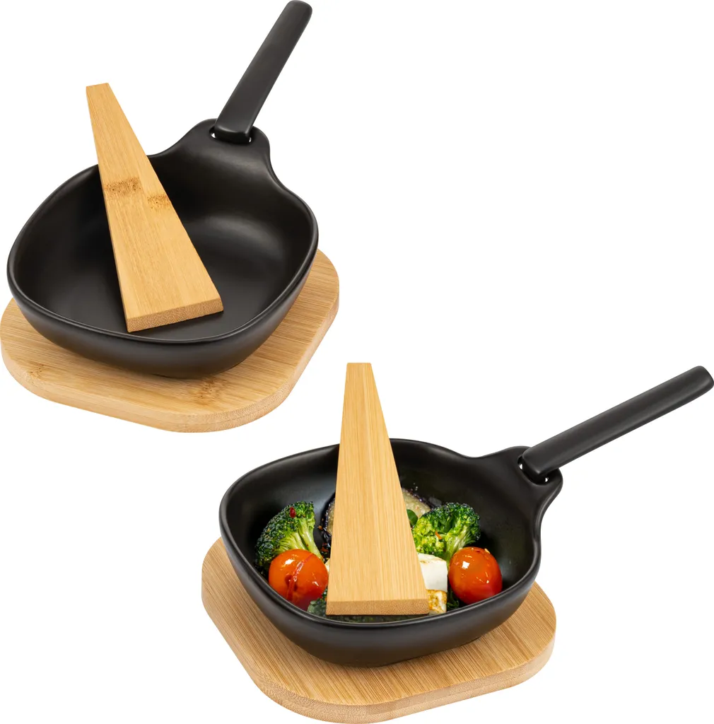 Bremermann Grill Pans (Set of 2) incl. Bamboo Coasters and Bamboo Scrapers, Stoneware