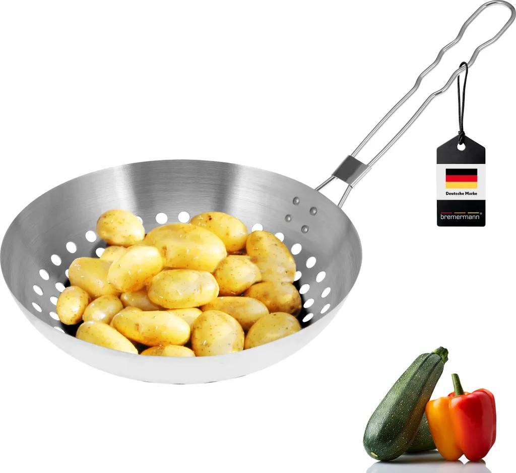 Bremermann round folding grill pan, stainless steel, approx. Ø 28 x 6.5 x 52 cm