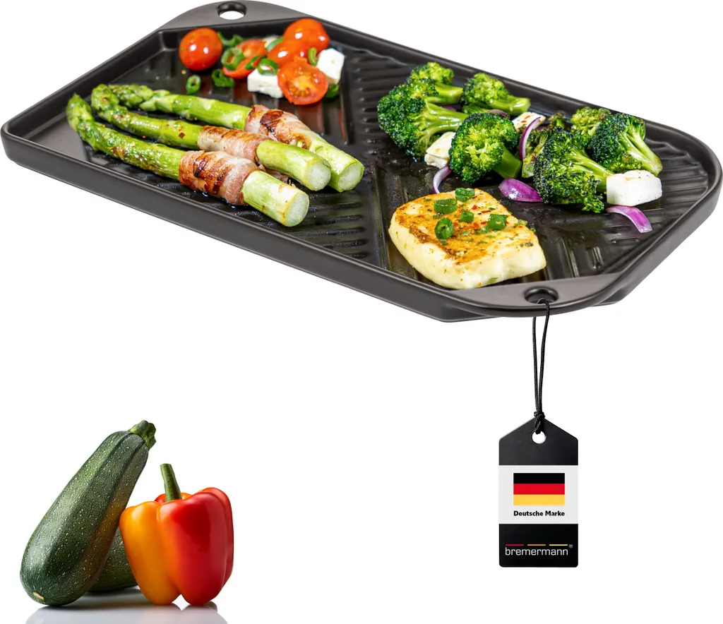 Bremermann stoneware grill pan, flat grill tray for BBQ, square, black