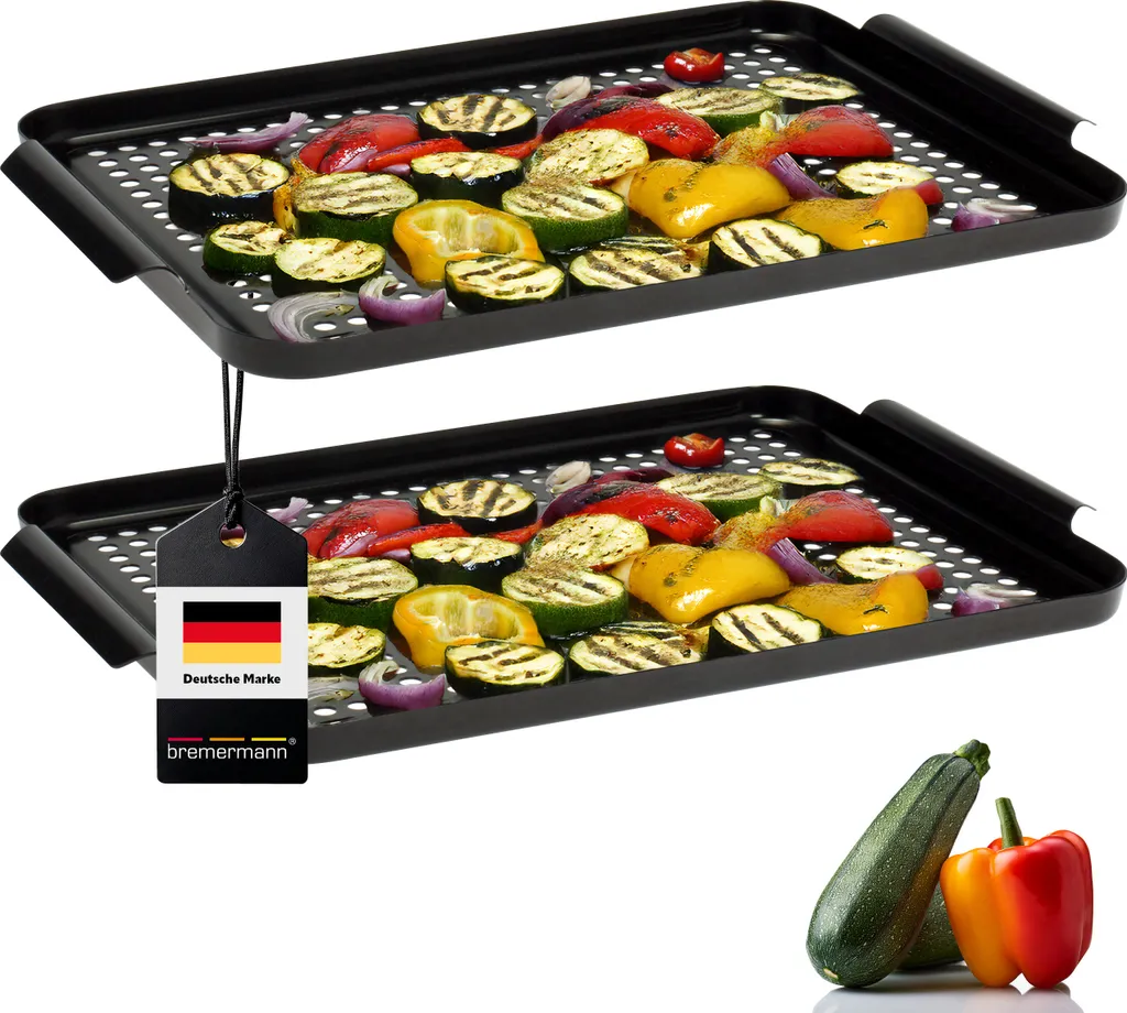 bremermann Grill Plate 2-Piece Set, Grill Pan, Non-Stick Coated 29.5 x 25.5 cm