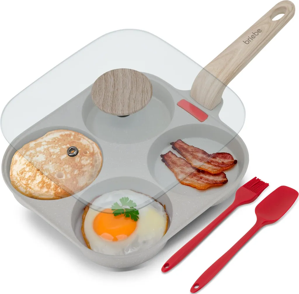 Briebe FPE1176 Egg Pan, Induction Compatible, Pancake Pan, Glass Lid, Non-Stick Coating, Cream