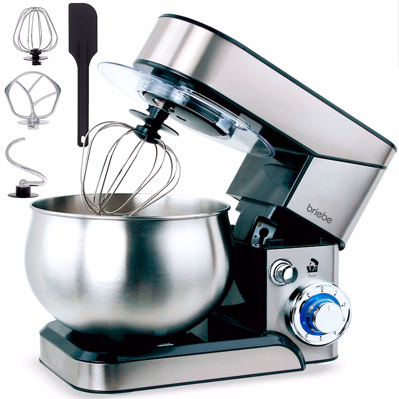Briebe KM1114 Kneading Machine Food Processor, 5L Stainless Steel Bowl, 6 Speeds, 1800 W