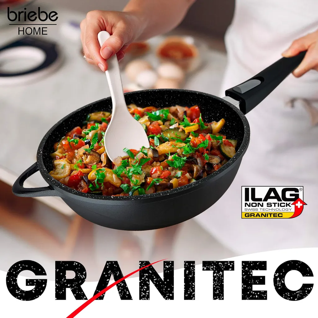 Briebe MGK19S Induction Cooking Pan Set, Removable Handles, 2-Piece, Pans 24cm and 28cm Deep, Lids, Black