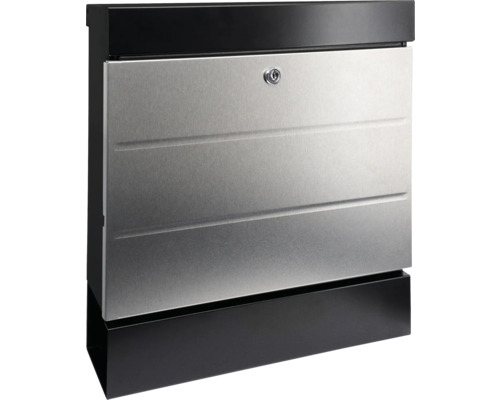Burg Wächter NewYork 6850 B+S mailbox, dimensions (W x H x D): 364/405/110 mm, black + stainless steel, with opening stop and newspaper box