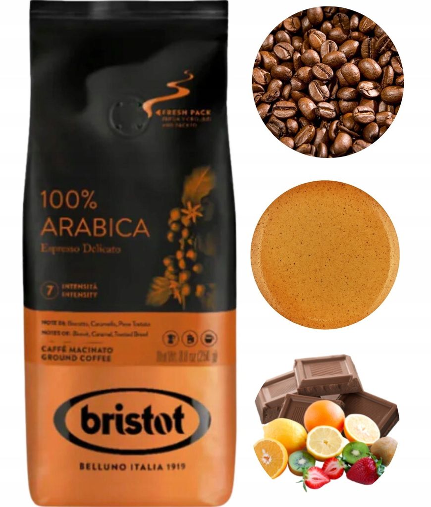 Bristot, coffee beans, Arabica 100%, 500g, medium roast, black 500g
