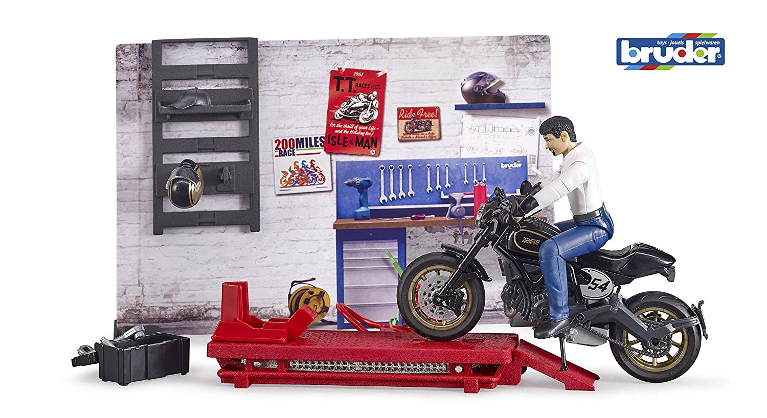 Bruder Bworld Motorcycle Workshop Multi Coloured