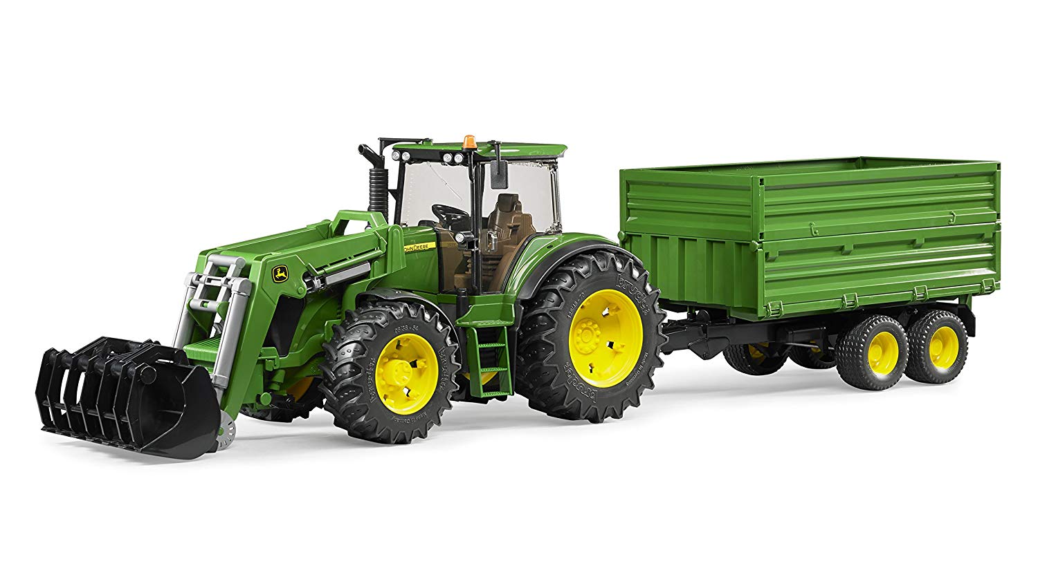 Bruder John Deere With Front Loader And Tandem Axle Tipping Trailer