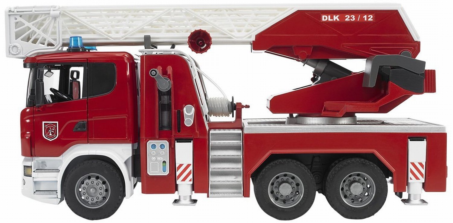 Bruder Scania R Series Fire Engine Slewing Ladder Water Pump And Lights And Sounds