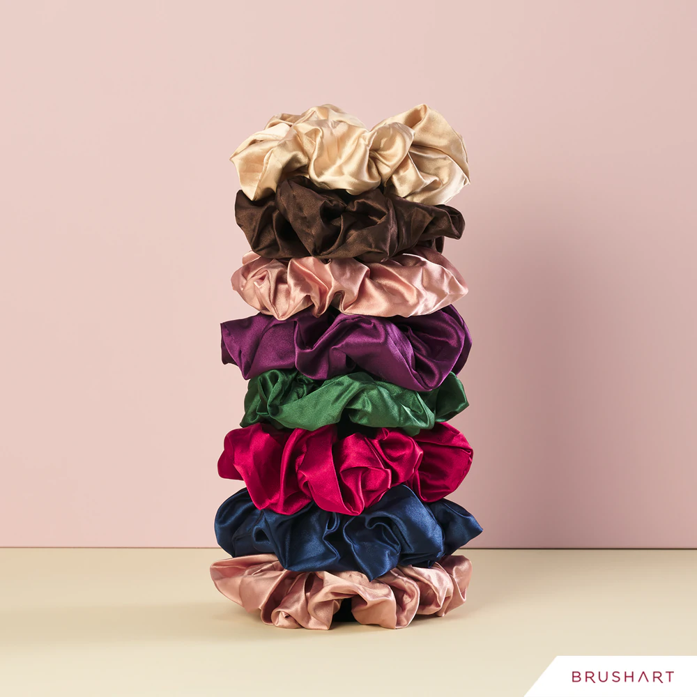 BrushArt Hair Large satin scrunchie set Haargummis Pink & Violet