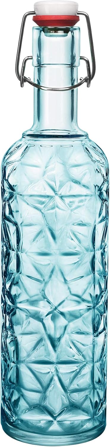 Bormioli Rocco 320269MQD121990 Orient in Blue Glass Bottle, Glass, 1 Liter, Blue