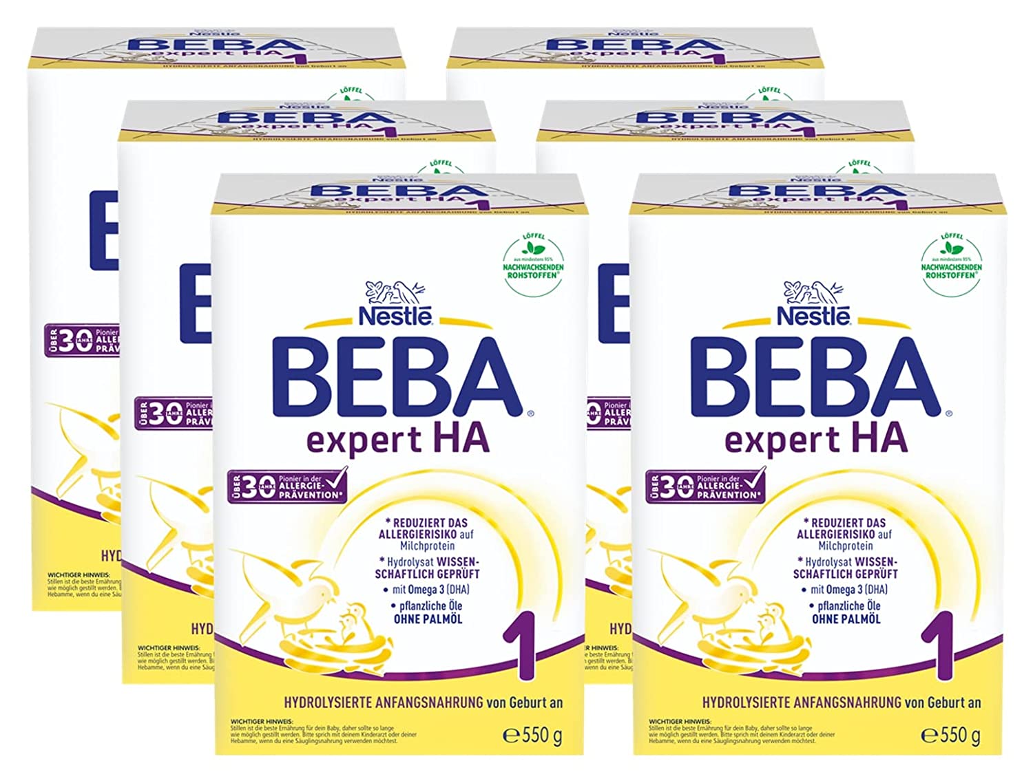 Nestlé BEBA EXPERT HA 1 Hydrolysierte Anfangsnahrung, Säuglingsnahrung von Geburt an, 6er Pack (6 x 550g)